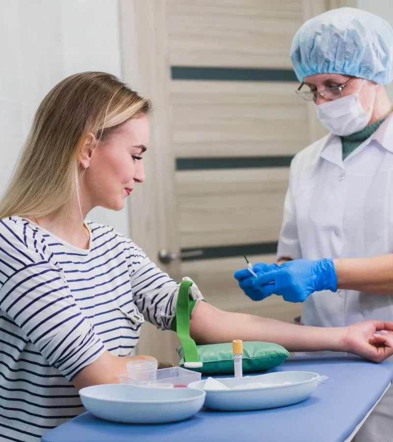 A patient being prepared for a blood test